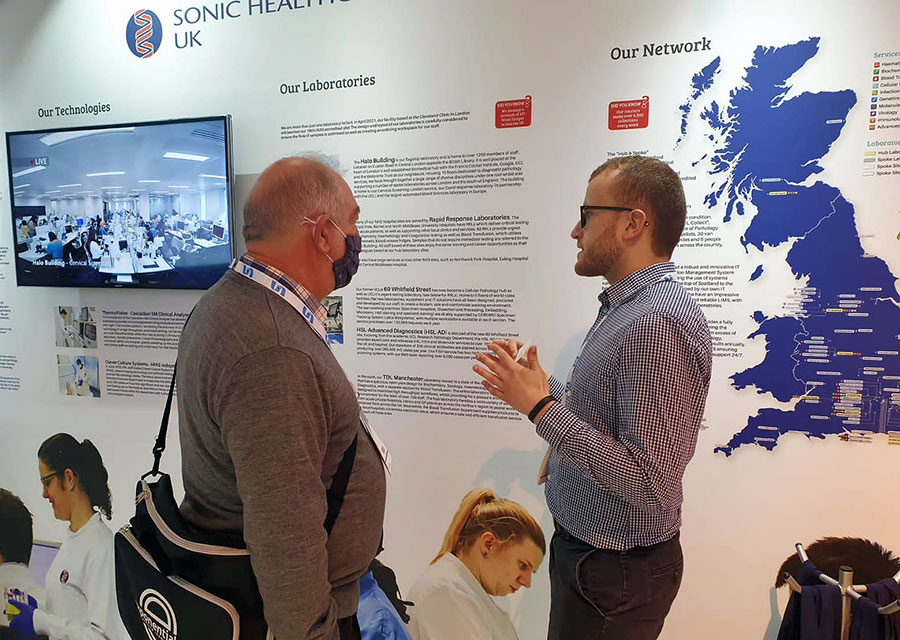 The Sonic Healthcare UK stand.